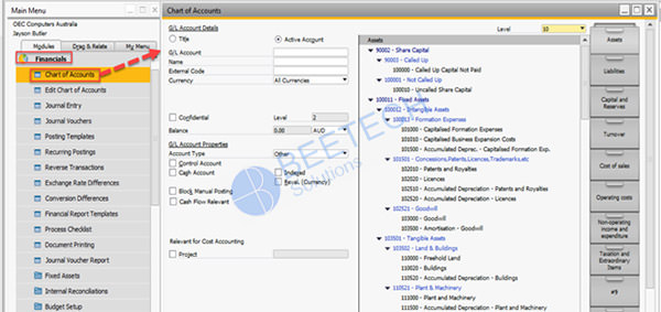 Giao diện hệ thống tài khoản trên phần mềm SAP