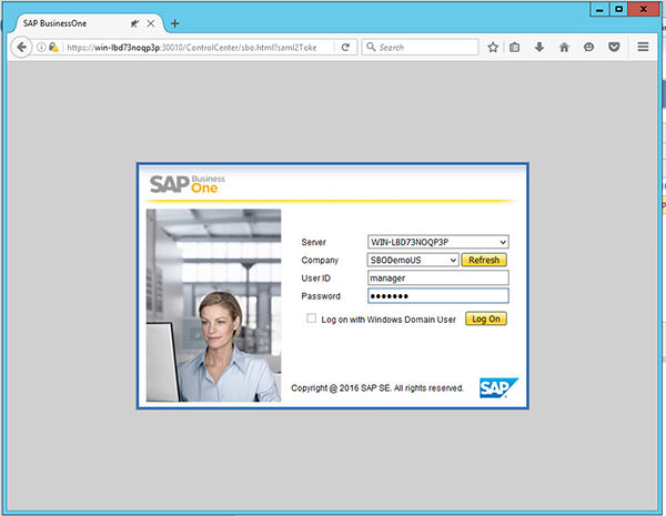 Màn hình đăng nhập của SAP Business One