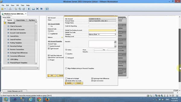Giao diện cấu trúc hệ thống tài khoản trong phần mềm kế toán SAP Business One